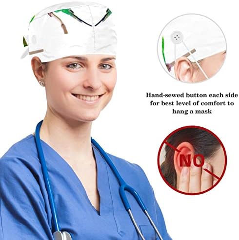 Cerrahi Kap Kabarık Kapaklar çalışma Kapağı Düğmeler ve Yay ile Saç Scrunchie Kadınlar için,Uzun Saç, Papağan Beyaz