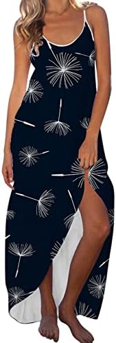 Kadın Gevşek Fit Cami Plaj Elbise Yaz Spagetti Kayışı Yuvarlak / V Boyun Maxi Yensiz Baskılı Çiçek Seksi rahat elbise
