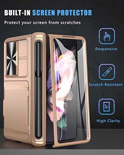 Vihibii için Samsung Galaxy Z Kat 3 Kılıf ile S kalemlik ve Menteşe Koruma, Kredi Kartı Yuvası Kickstand Tasarım,