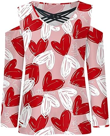 Yubnlvae kadın sevgililer Günü Tişörtü Crewneck Tişörtleri Tatil Gevşek Fit Uzun Kollu Kalp Baskı