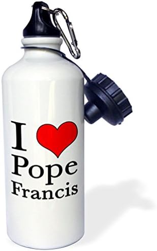 3dRose I Kalp Papa Francis Kırmızı-Spor Su Şişesi, 21 oz, Beyaz