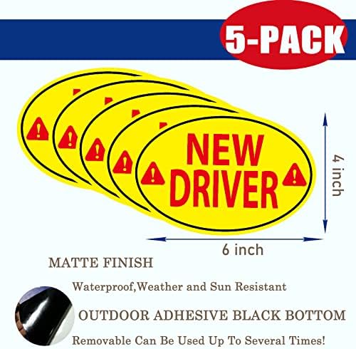5 Paket Yeni Öğrenci Sürücü Çıkartması Güvenlik Uyarı Araba Sticker Oval 6 x 4 - Çıkarılabilir İşareti Hediye Acemi
