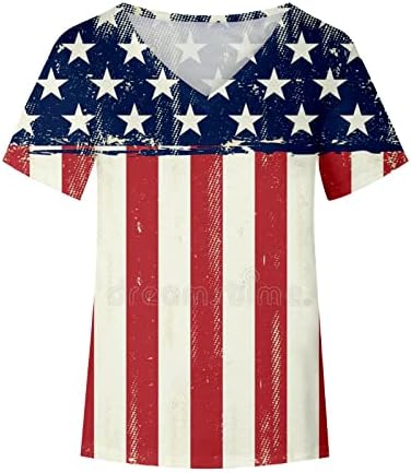 ABD Yurtsever Gömlek Kadınlar için 4th Temmuz Moda Amerikan Bayrağı Yıldız Çizgili Baskılı V Yaka Kısa Kollu Tee Gömlek
