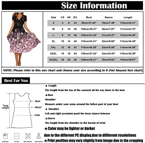 NOKMOPO Bahar Elbiseler Kadınlar için 2023 Uzun, kadın Yaz Rahat Moda Çiçek Baskı Kısa Kollu V Yaka askı elbise