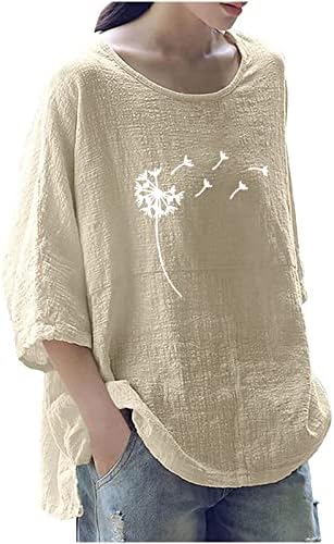 3/4 Kollu Üstleri Genç Kızlar için Tekne Boyun Karahindiba Çiçek Grafik İnce Tunik Bluz Kaşkorse Tişörtleri Kadın