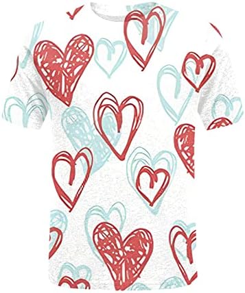 Bayan Sevgililer Günü Aşk Kalp Baskı Kazak Rahat Fit Kısa Kollu Crewneck Sevimli Gömlek Açık Gömlek