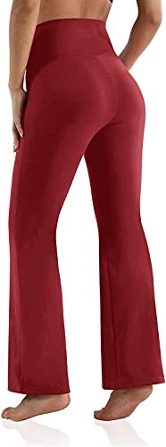 Esobo kadın Bootleg Yoga cepli pantolon Yüksek Crossover Belli Geniş Bacak Egzersiz Bootcut Pantolon İş Pantolonu