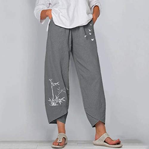 Kapri pantolonlar Kadınlar için Artı Boyutu Harem cepli pantolon Pamuk Keten Baggy Pantolon Casual Boho Geniş Bacak