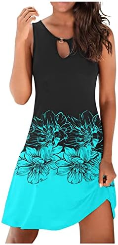 TREBİN Elbiseler Kadınlar için Rahat Yaz Çiçek Baskılı Tank Kolsuz Elbise Hollow Out Gevşek Plaj Kısa Mini