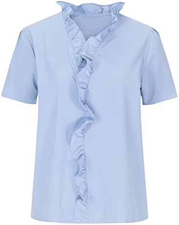 Kadın Artı Boyutu Üstleri Rahat Düz Renk Fırfır kısa kollu tişört V Yaka Rahat Şık Bluzlar Gevşek Fit Tunikler