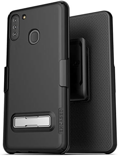 Kılıf Klipsli Kickstand (İnce) Ultra İnce Kapaklı Kılıflı Samsung Galaxy A11 Kemer Kılıfı-Siyah