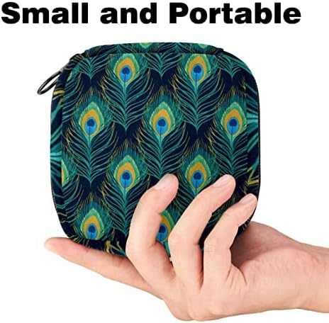 Sıhhi Peçete Saklama çantası, Yeşil Tavuskuşu Tüyü Desen Adet Fincan Kılıfı, Taşınabilir Sıhhi Peçete Pedleri Saklama