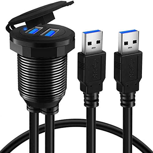 BATIGE 2 Paket Alaşım Çift Bağlantı USB 3.0 Araba Dashboard Gömme Montaj Kablosu, erkek Kadın LED Göstergesi ile Uzatma