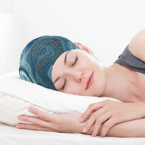 Kafatası Kap Uyku Kap Çalışma Şapka Bonnet Beanies Kadınlar için Mermer Çizgili Altın Mavi Vintage Soyut Uyku Kap