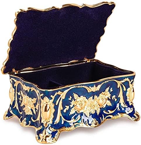 JHSJ Takı Konteyner Vintage Dikdörtgen Mavi Biblo Kutusu Mücevher Kutusu Süslü Antik Finish Kazınmış Bölücüler Takı