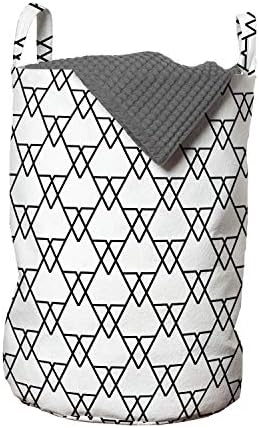 Ambesonne Siyah Beyaz Çamaşır Torbası, Tek Renkli Çizgi Sanat Tasarımlı Patchwork Esintili Geometrik Üçgenler, Kulplu