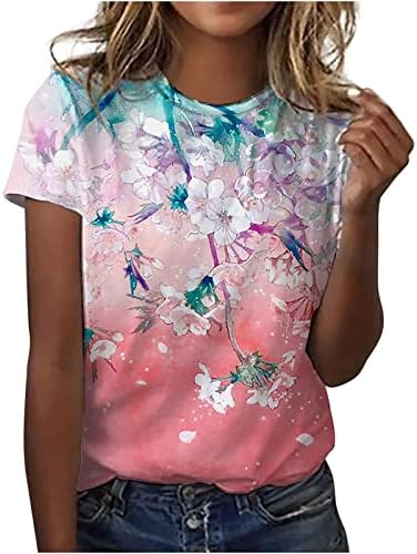 Brunch Bluzlar Bayanlar için Kısa Kollu Tekne Boyun Erik Çiçek Grafik Rahat Fit Bluz Gömlek Genç Kız EM