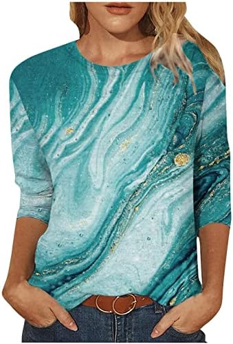 Yaz Sonbahar Brunch Üst T Shirt Kadınlar için 2023 Uzun 3/4 Kollu Pamuklu Ekip Boyun Tekne Boyun Grafik Gömlek ZT