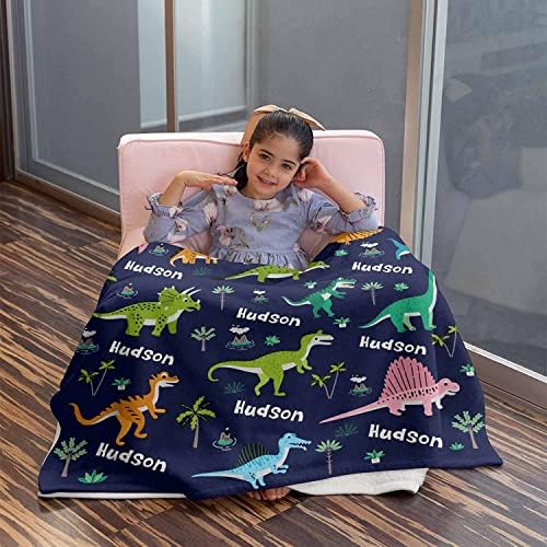 Bebek Erkek Kız için Özel İsim Battaniyeleri-Çocuklar için Dinozorlu Bebek Battaniyeleri-Sevimli Hayvanlı Komik Battaniye