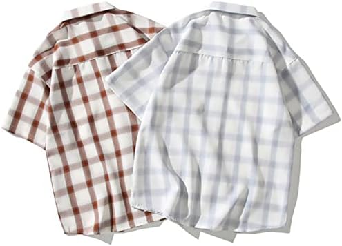 Erkek Üst Rahat Kısa Kollu Yaka Düğmesi Aşağı Bluz Üst Gömlek Yaz Artı Boyutu Kafes Baskı Tee Bluzlar