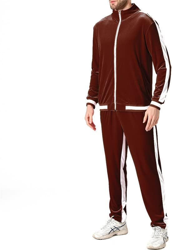KISSQIQI Erkek Eşofman 2 Parça Tam Zip Altın Kadife Spor Setleri rahat kıyafetler Ceket Pantolon Spor eşofman takımı