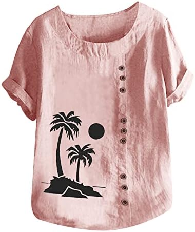 Bayan Pamuk Keten Tişört Üst Moda Çiçek Vintage Gevşek Fit Tunik Tee 2023 Yaz Kısa Kollu Artı Boyutu Bluz