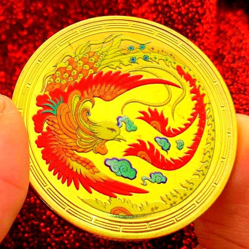 Japonya Phoenix Nirvana Renkli Baskı Altın Kaplama Hatıra madalyası Sihirli Yüz Kuşlar Hediye Sikke Altın Sikke hatıra