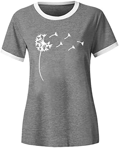 Grafik Tees Kadınlar için Yuvarlak Boyun Yaz Üstleri Moda Karahindiba Baskı T Shirt Vintage Kısa Kollu Gevşek Bluzlar