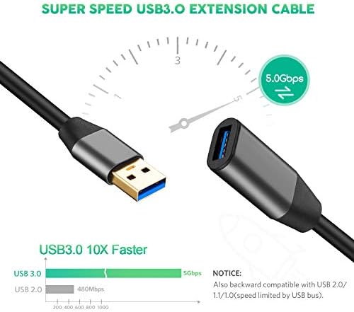 XXONE USB 3.0 Uzatma Kablosu 12ft, Alüminyum Alaşım USB Kablosu SuperSpeed USB 3.0 Tip A Erkek Kadın Uzatma Kablosu