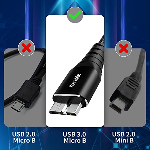 Mikro 3.0 Kablosu 8 Feet (2 Paket), USB 3.0 A'dan Mikro B'ye Kablo, Naylon Örgülü A-Erkek'den Mikro B'ye Harici Sabit
