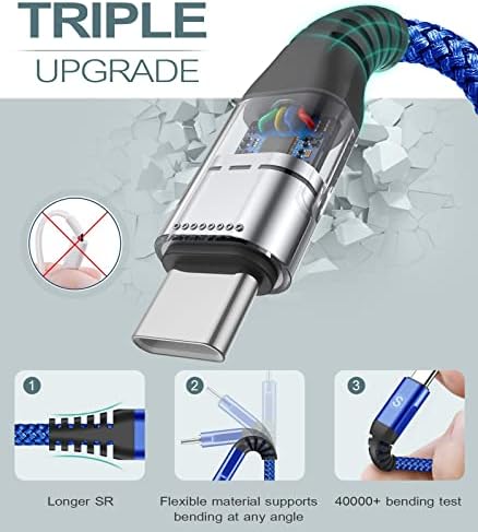 USB C Tipi Kablo 3.1 A Hızlı Şarj [3 Paket, 6.6 ft+3.3 ft + 1.5 ft], MAXGROUP USB-A'dan USB-C'ye Şarj Cihazı Naylon
