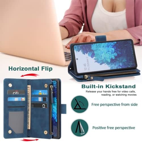 RANYOK Galaxy S21 Cüzdan Kılıf ile Uyumlu, Premium PU Deri Fermuar Flip Folio RFID Engelleme Cüzdan Bilek Kayışı ile