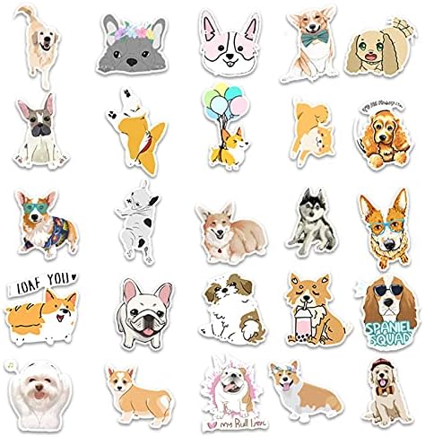 Su Şişeleri için Karikatür Köpek Çıkartmaları 50 Paket Sevimli,Su geçirmez,Estetik,Gençler,Kızlar için Modaya Uygun
