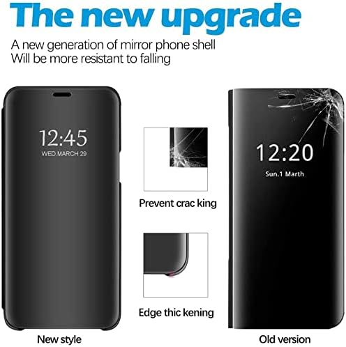 Galaxy S10 Deri Kılıf Samsung Galaxy S10 4G ile uyumlu 6.1 inç Telefon Kılıfı Clear View Makyaj Aynası Flip Kapak,