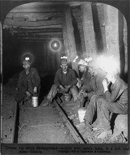 HistoricalFindings Fotoğraf: Akşam yemeği Yeraltı, Miiners, Emniyet Lambası, Yumuşak Kömür Madeni, Illinois, IL,c1903,