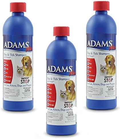 (3'lü Paket) Köpekler ve Kediler için Precorlu Adams Plus Pire ve Kene Şampuanı-12 Onsluk Şişeler