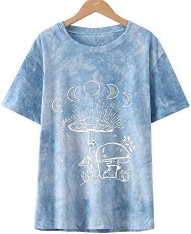 Yaz Tees Gömlek Kadınlar için Kravat boya Moda Retro Baskılı Fırçalama Gömlek Güneş Ay Grafik Kısa Kollu Rahat Üst
